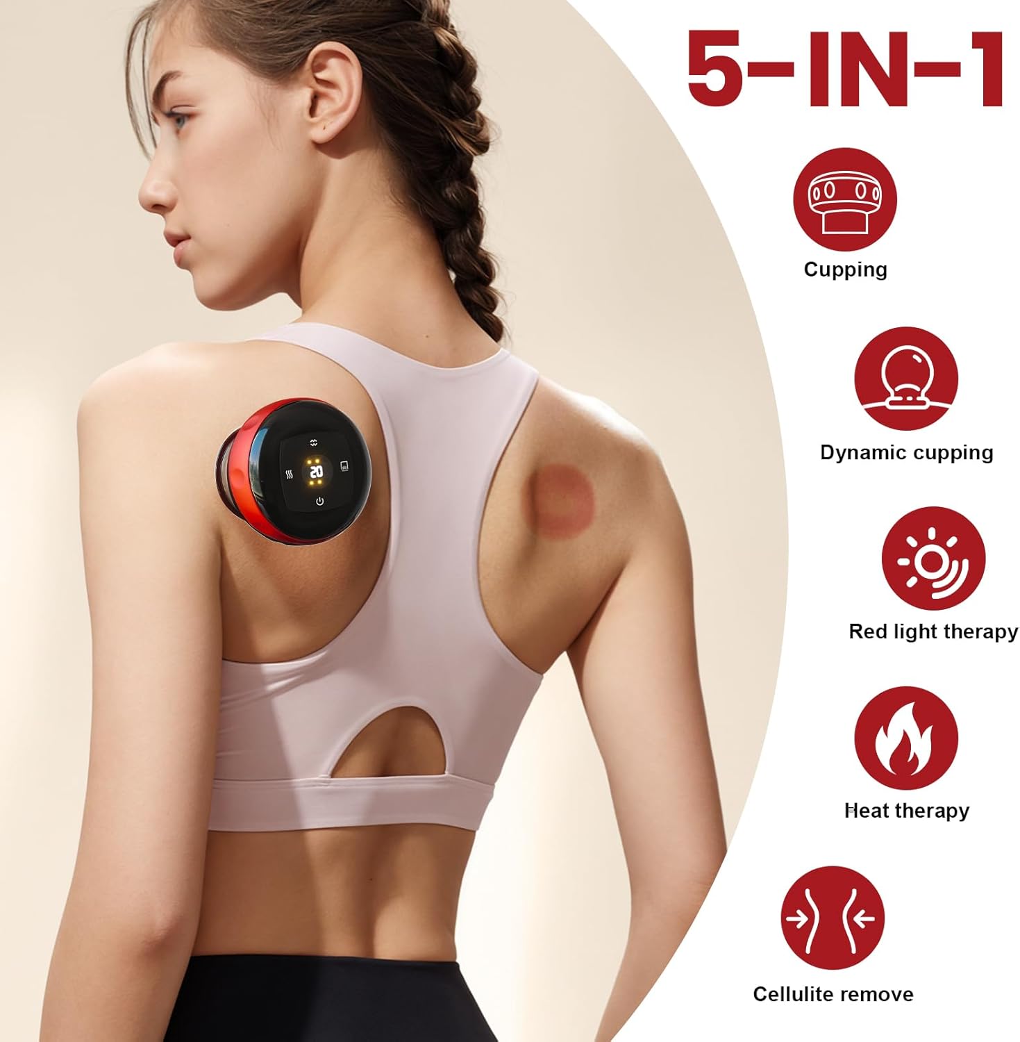 Becommend Smart Dynamic Cupping Therapy Set,Cellulite Massager 4 in 1 Vacuum Therapy Machine Cellulite Remover,Gua Sha Massage Tool with12 Level Temperature and Suction, 12 Level Red
