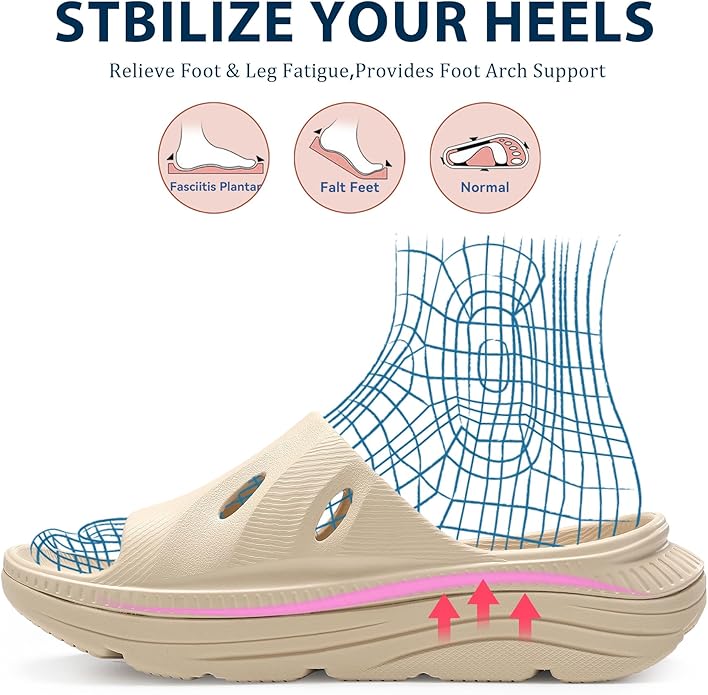OZLOOK Womens Recovery Sandals Mens Comfortable Athletic Slides Plantar Fasciitis Sport Orthotic Slides Thick Cushion Lightweight Women Cloud Slippers Arch Support of Indoor Outdoor