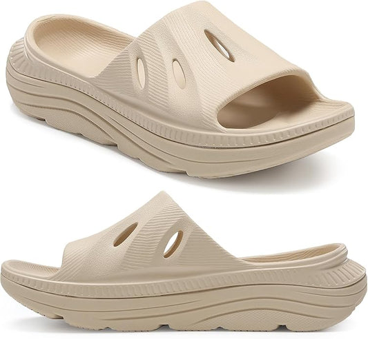 OZLOOK Womens Recovery Sandals Mens Comfortable Athletic Slides Plantar Fasciitis Sport Orthotic Slides Thick Cushion Lightweight Women Cloud Slippers Arch Support of Indoor Outdoor